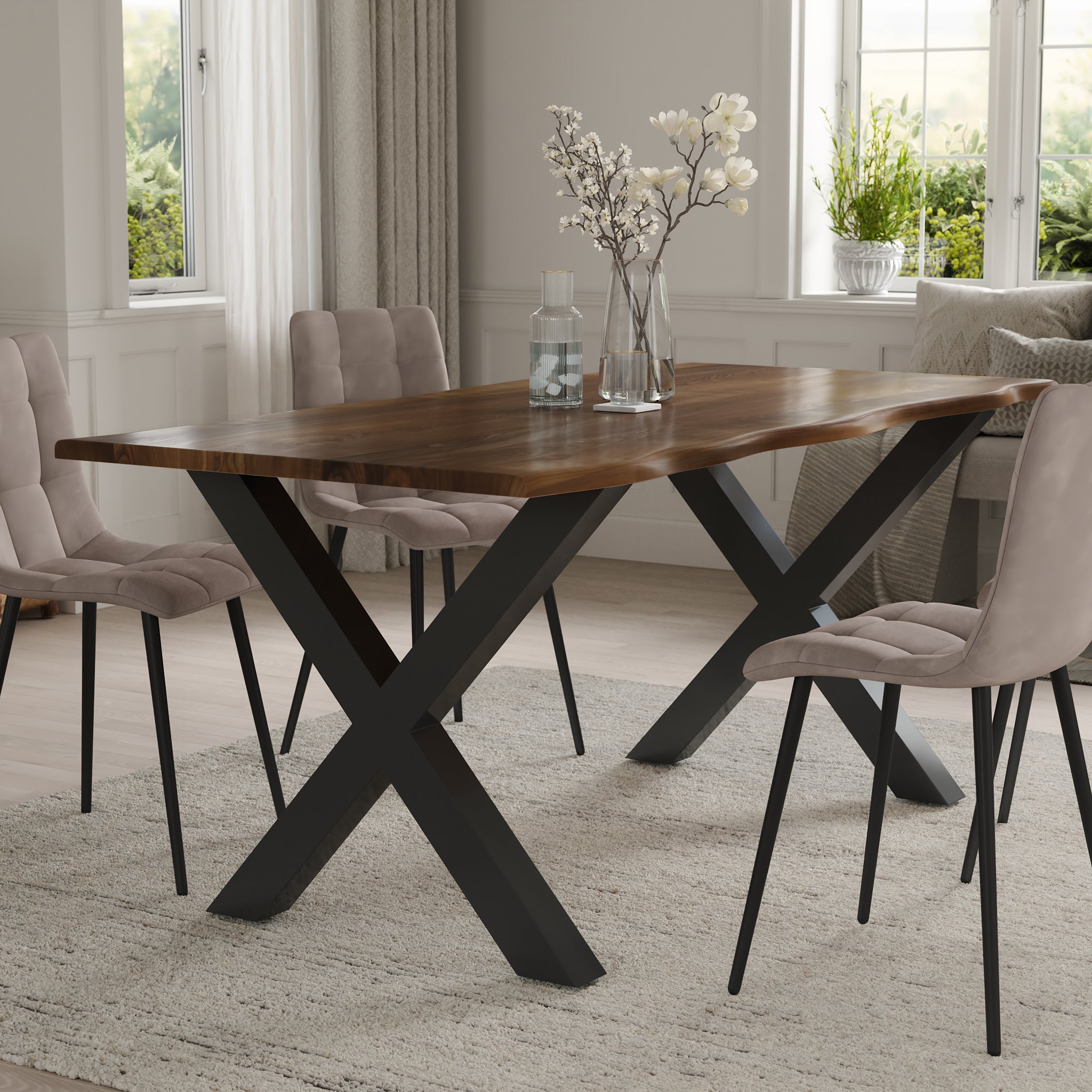#Farbe_nussbaumfarben #Größe_200x100 #Gestell_X-Gestell Schwarz