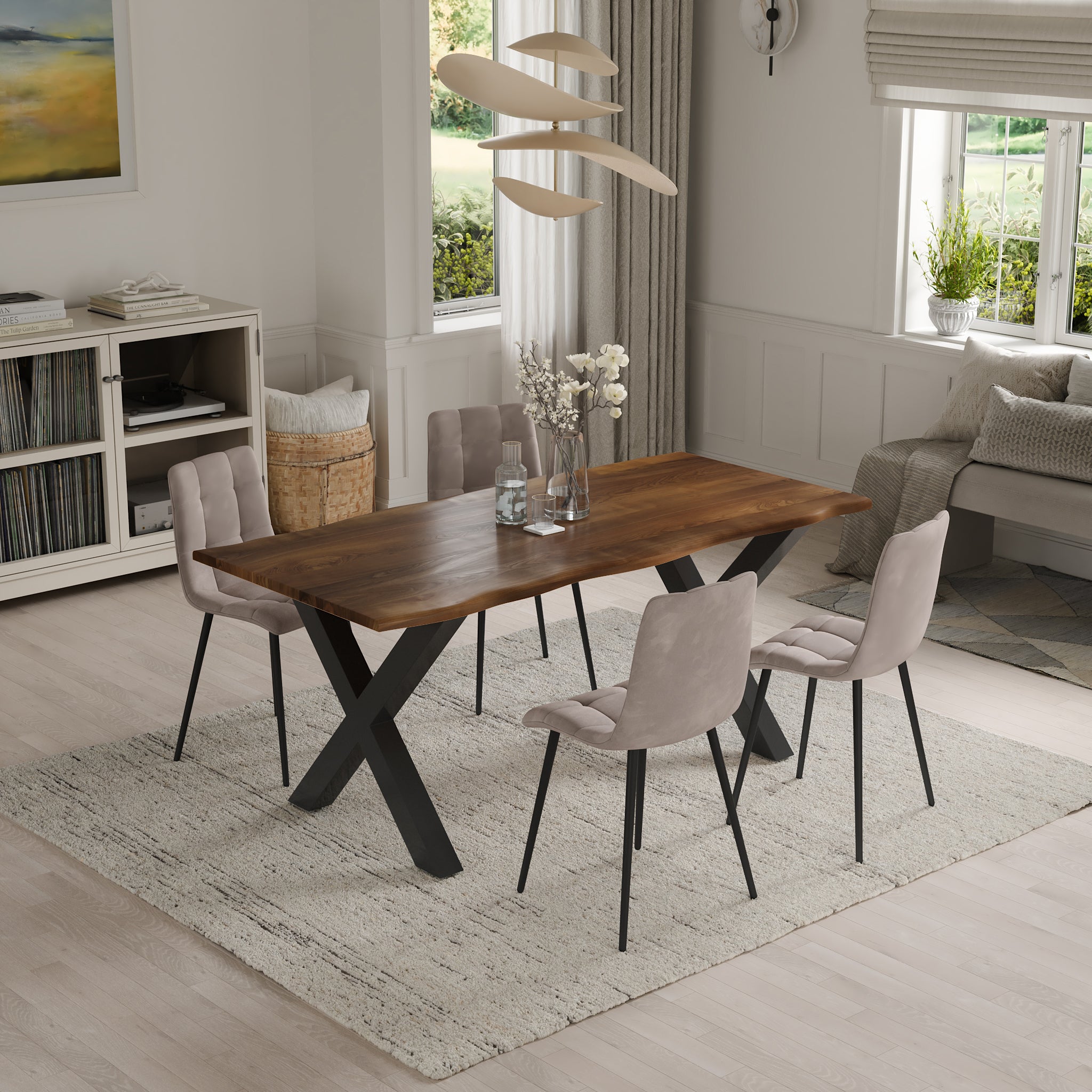 | #Farbe_nussbaumfarben | #Größe_220 cm | #Gestell_X-Gestell Schwarz