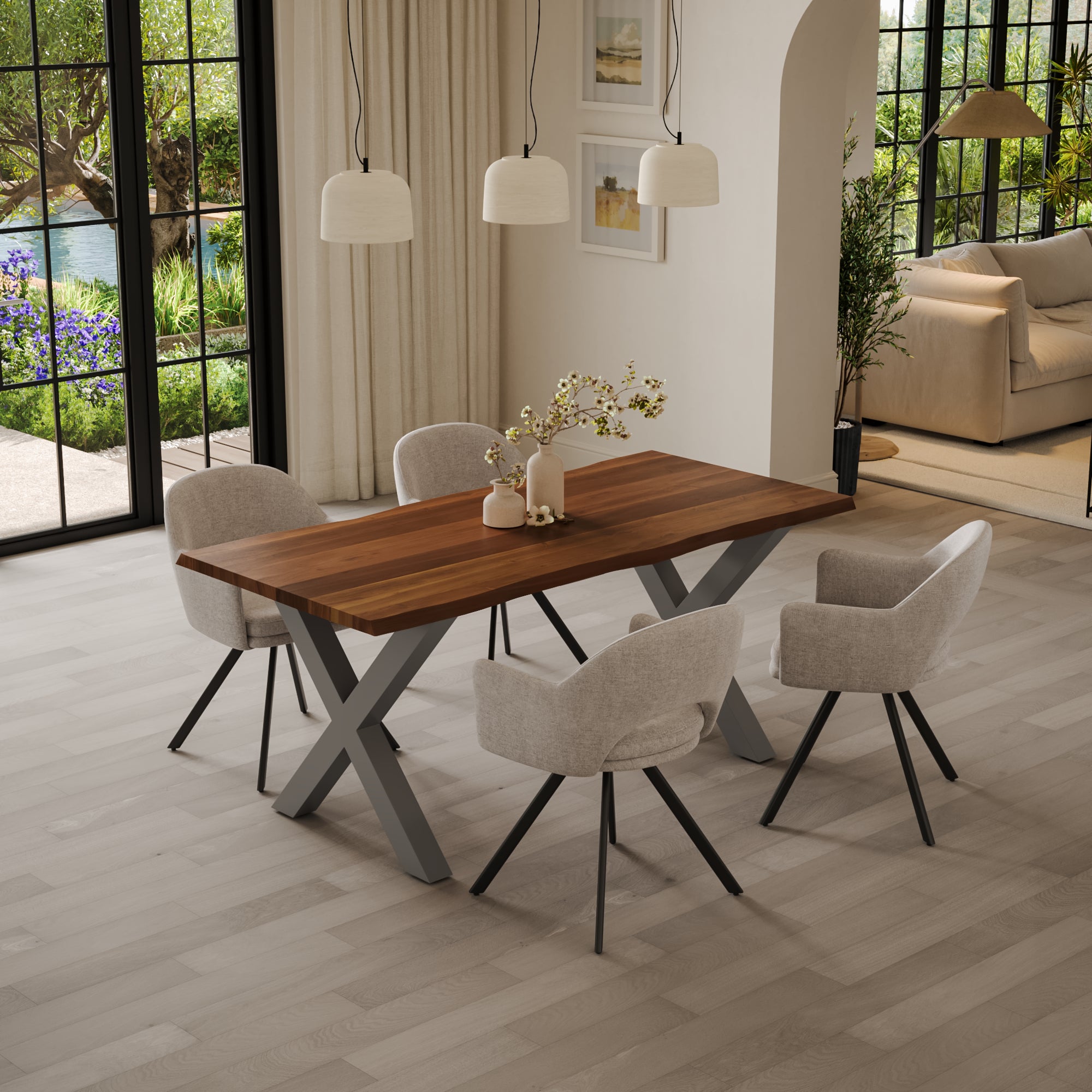 | #Farbe_nussbaumfarben | #Größe_120(200)x90 | #Gestell_X-Gestell Silber