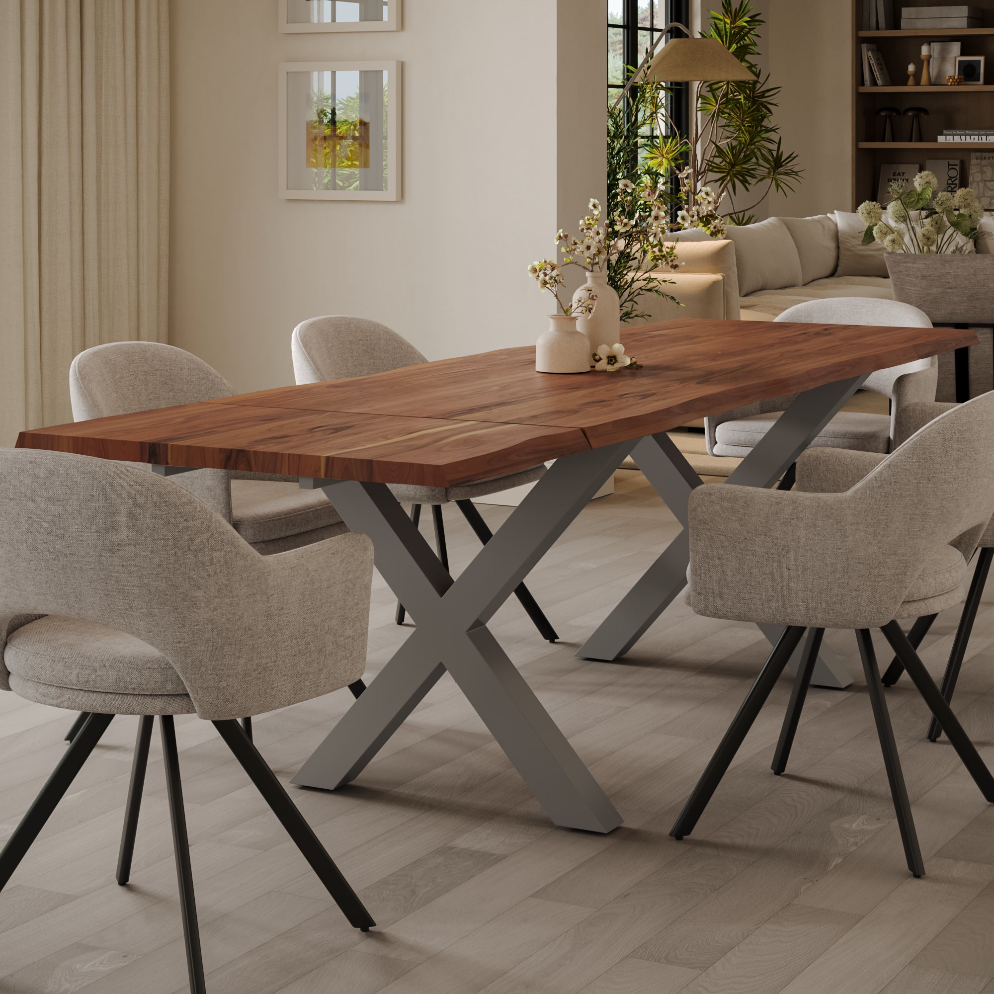 | #Farbe_nougatfarben | #Größe_160(260)x90 | #Gestell_X-Gestell Silber