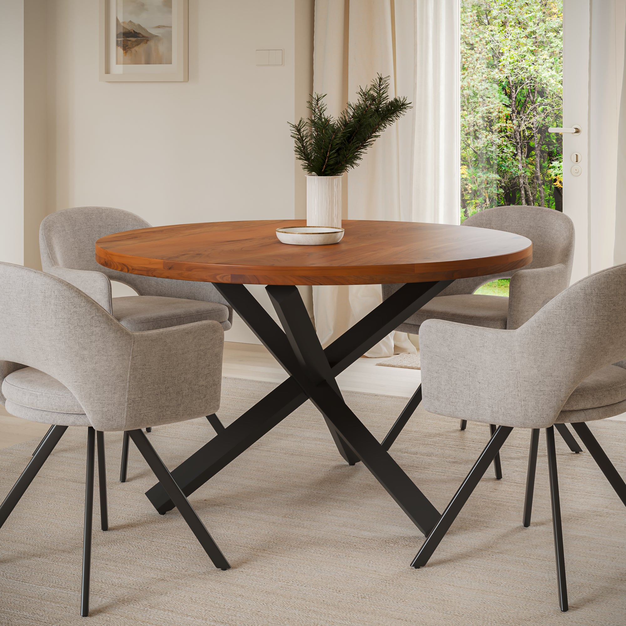 | #Farbe_nussbaumfarben | #Größe_140x140 | #Gestell_Stern-Gestell Schwarz