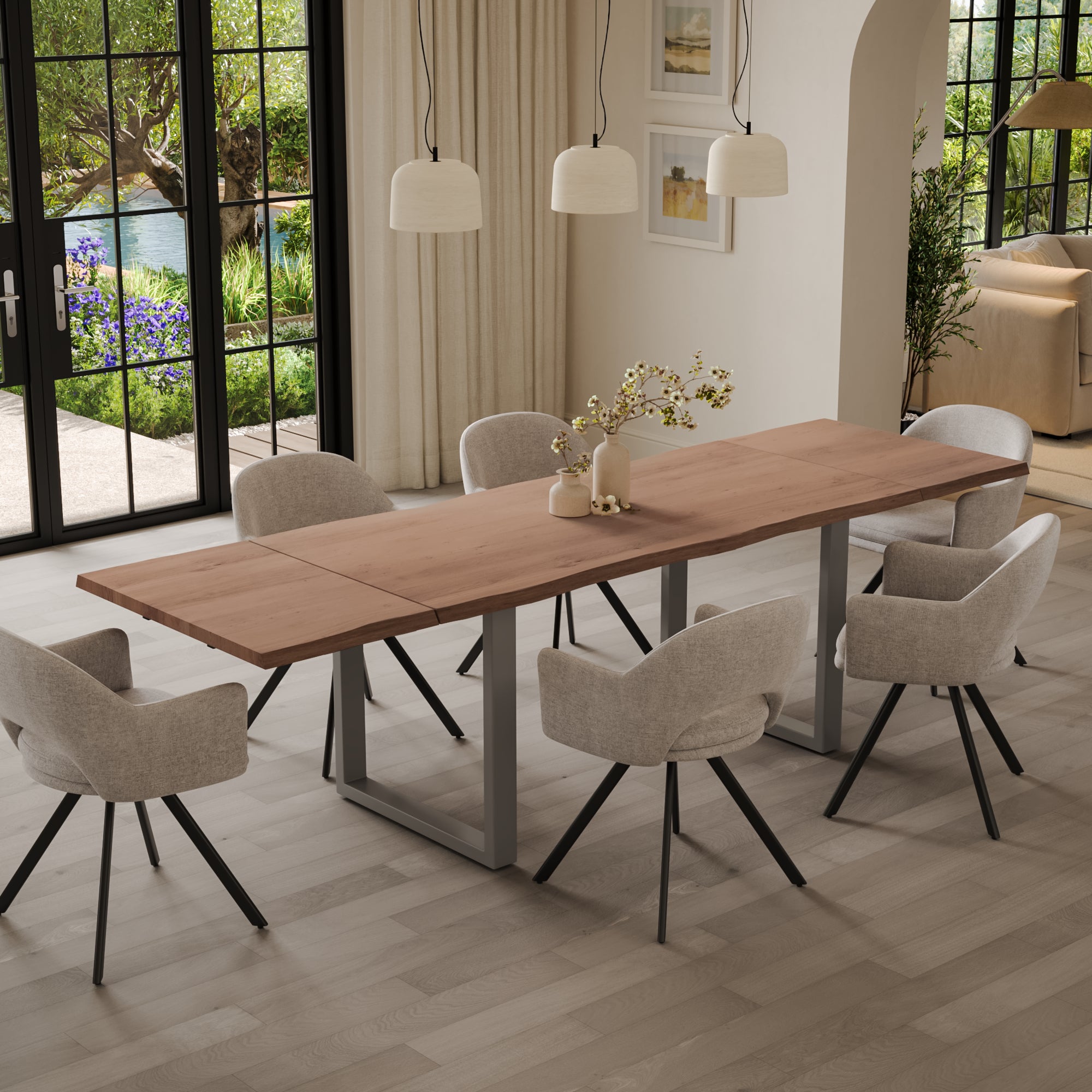 | #Farbe_stonefarben | #Größe_160(260)x90 | #Gestell_U-Gestell Silber