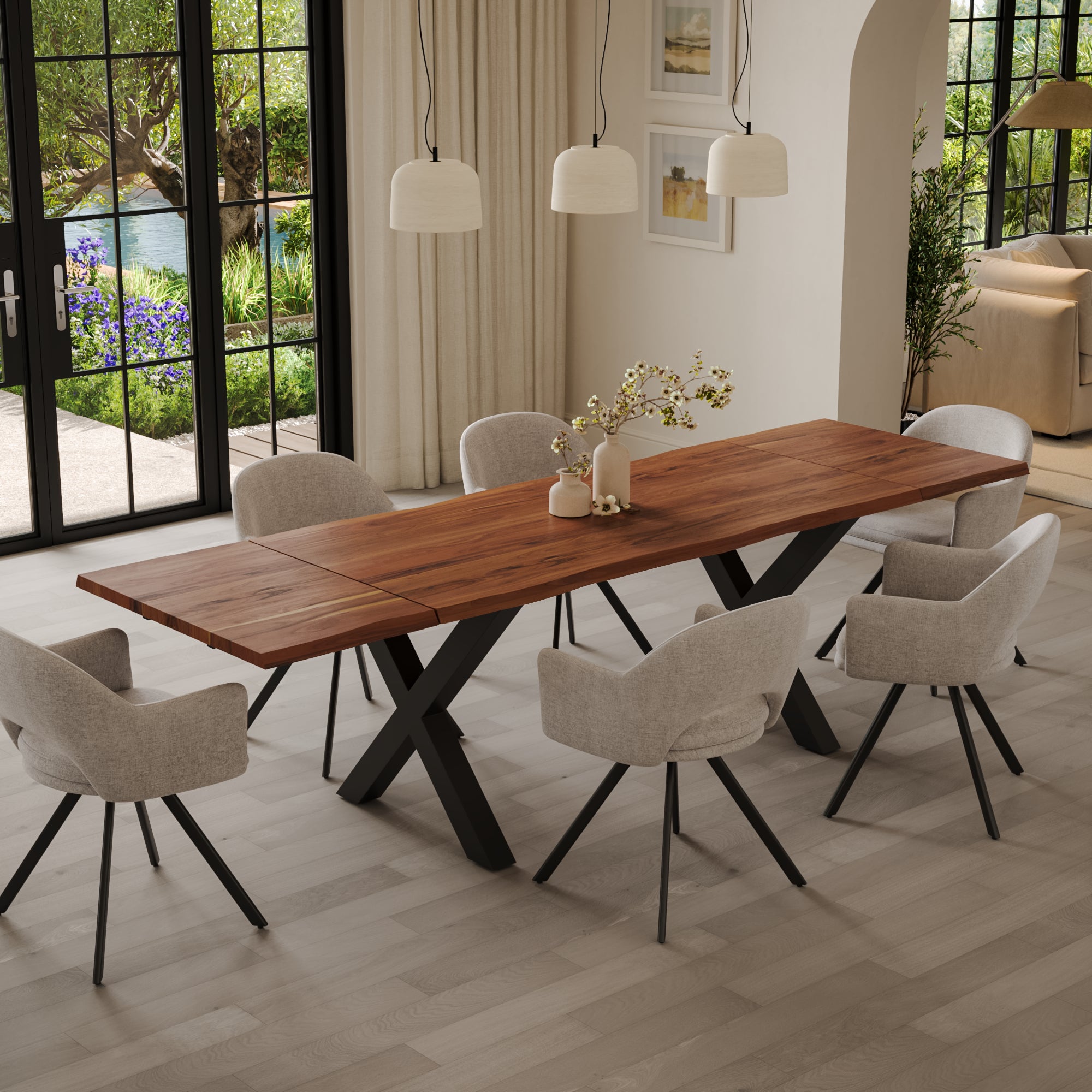 | #Farbe_nougatfarben | #Größe_200(300)x100 | #Gestell_X-Gestell Schwarz