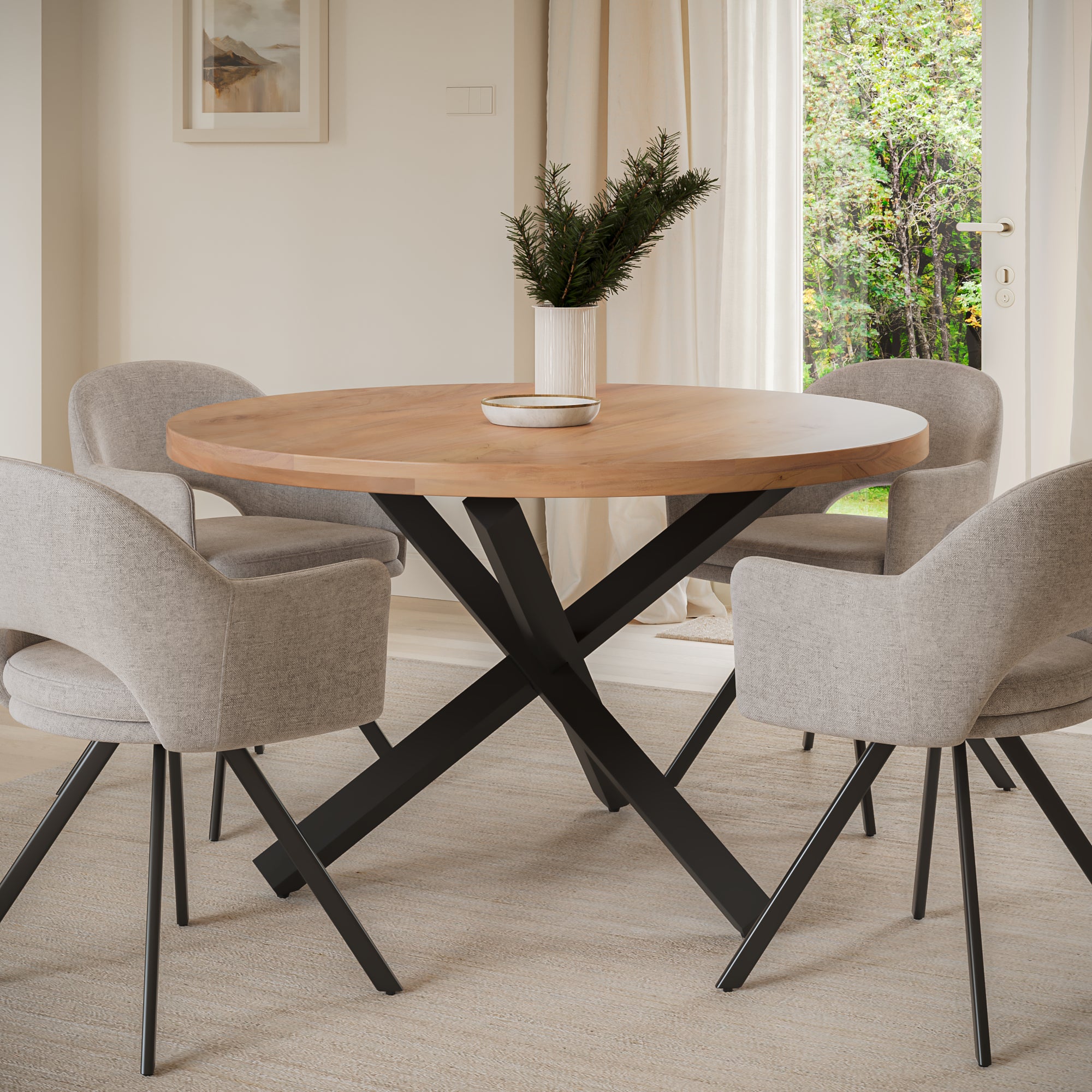 | #Farbe_naturfarben | #Größe_130x130 | #Gestell_Stern-Gestell Schwarz