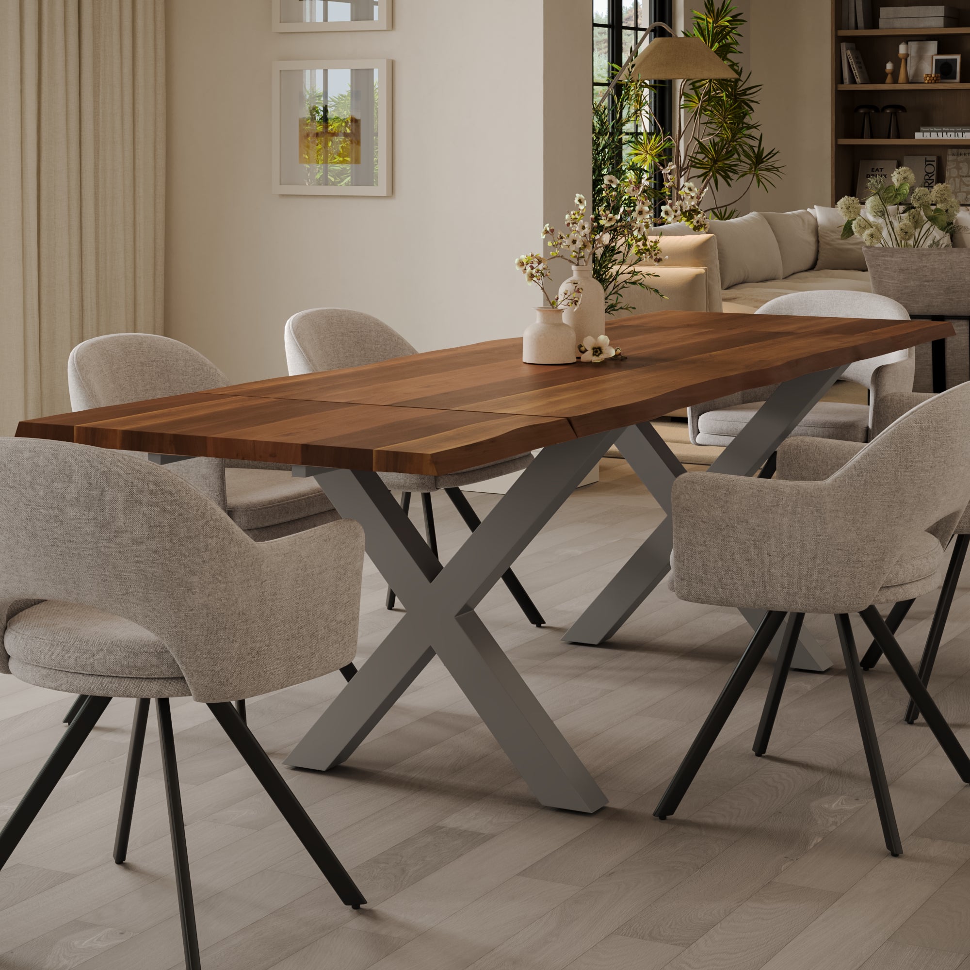 | #Farbe_nussbaumfarben | #Größe_160(260)x90 | #Gestell_X-Gestell Silber