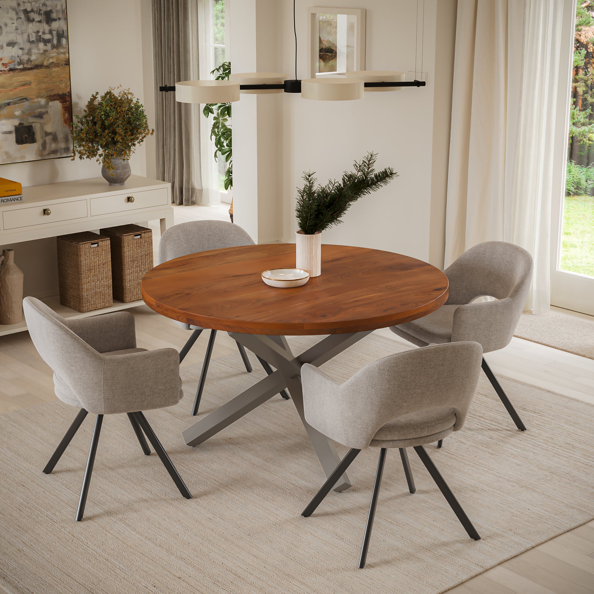 | #Farbe_nussbaumfarben | #Größe_140x140 | #Gestell_Stern-Gestell Silber