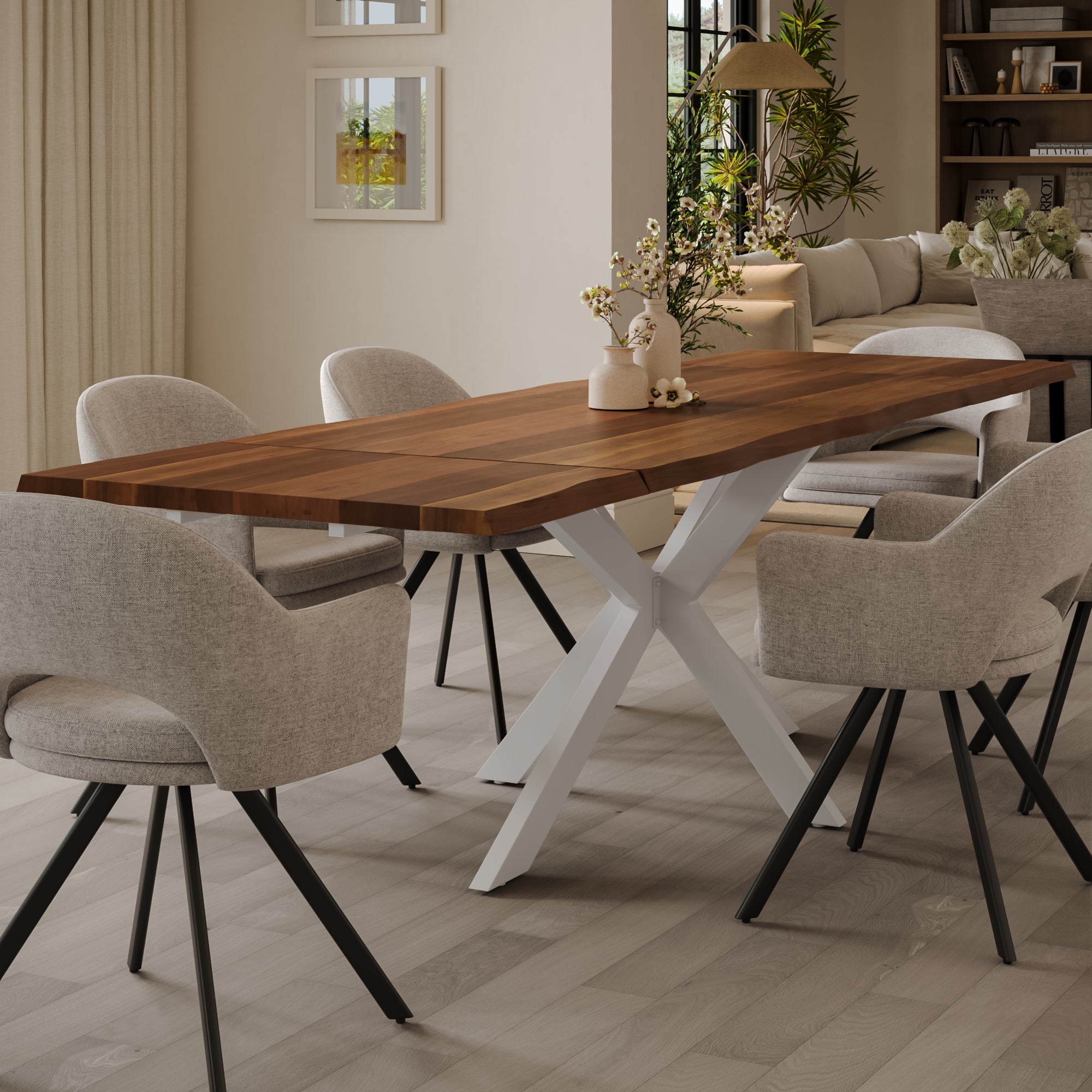 | #Farbe_nussbaumfarben | #Größe_160(260)x90 | #Gestell_Spider-Gestell Weiß