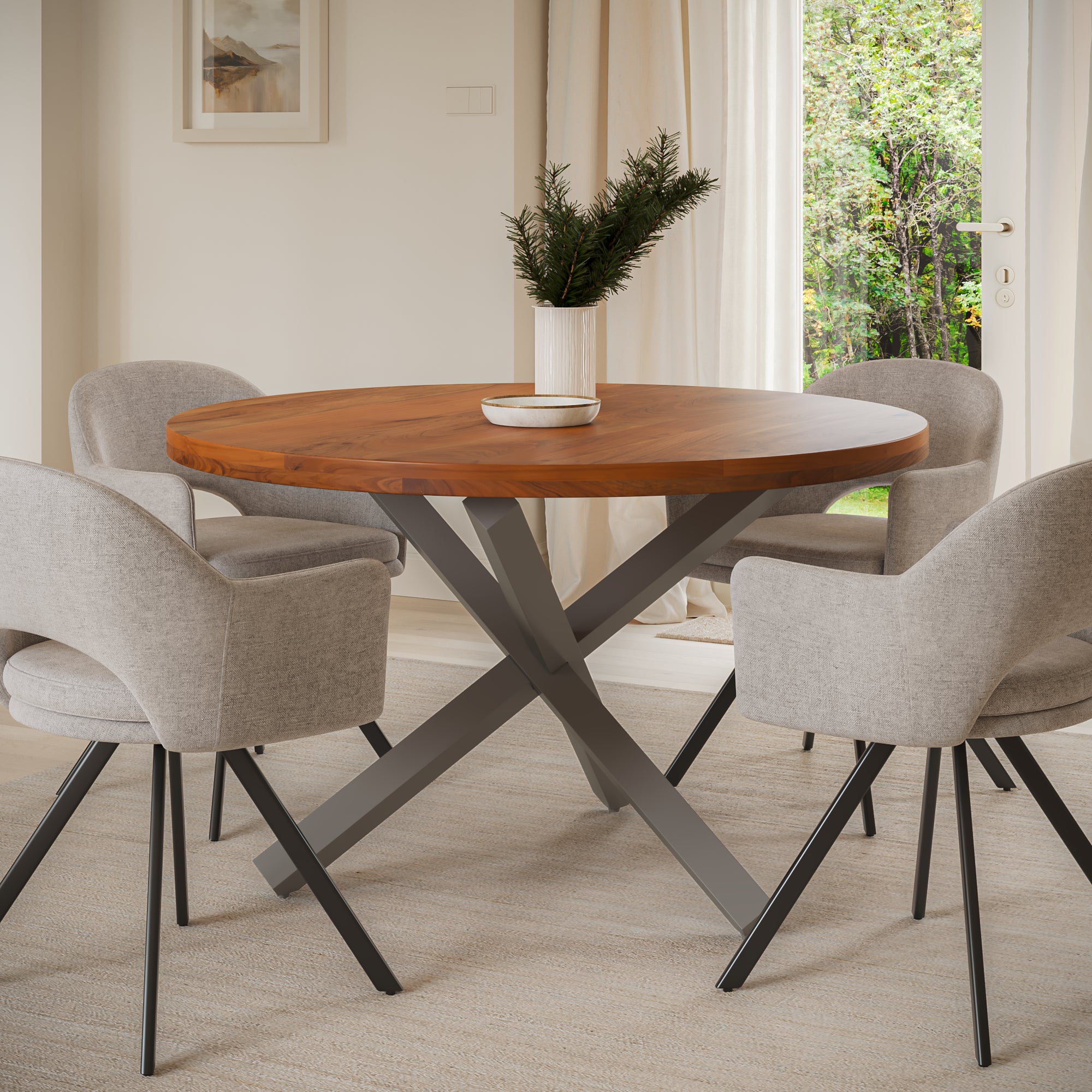 | #Farbe_nussbaumfarben | #Größe_130x130 | #Gestell_Stern-Gestell Silber