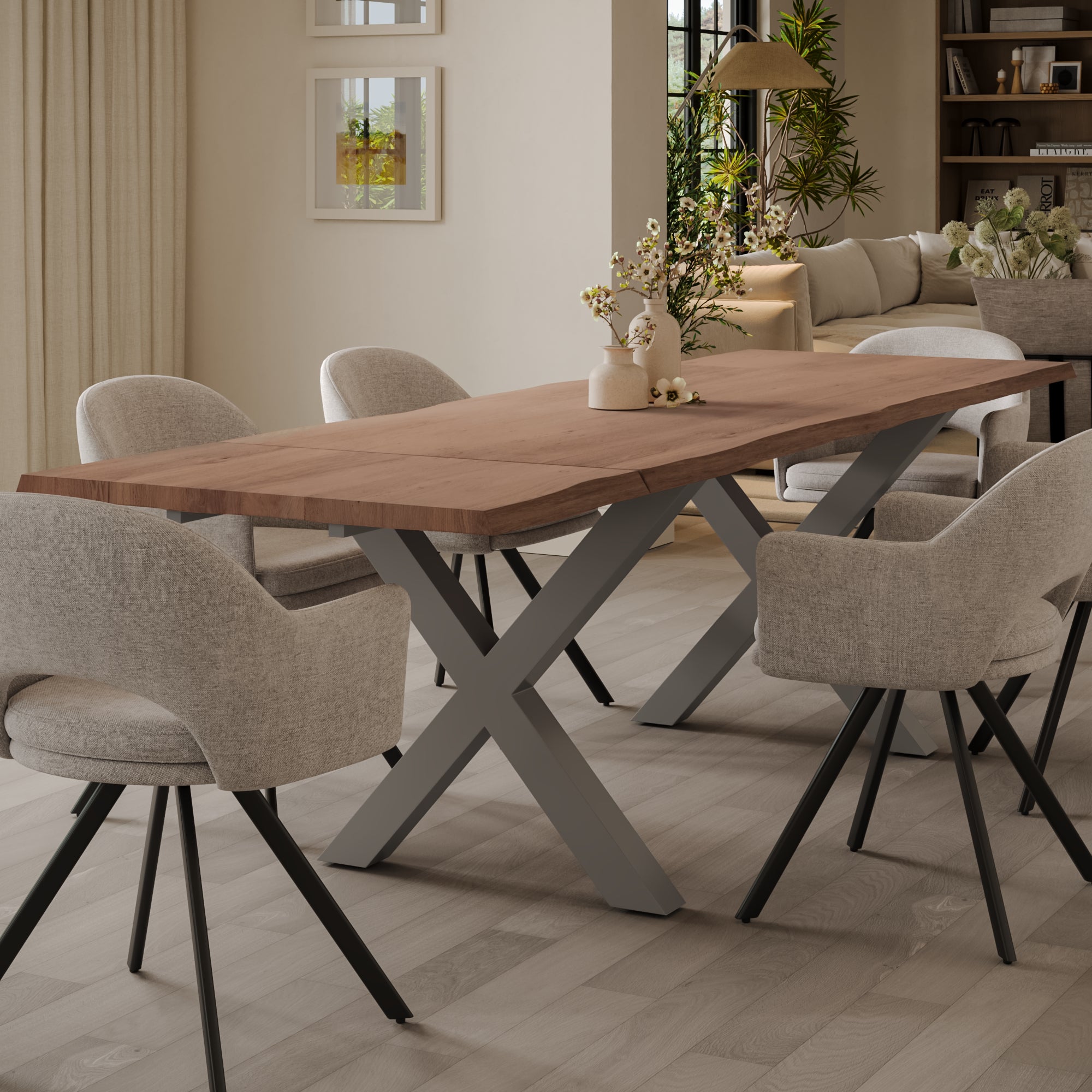 | #Farbe_stonefarben | #Größe_200(300)x100 | #Gestell_X-Gestell Silber