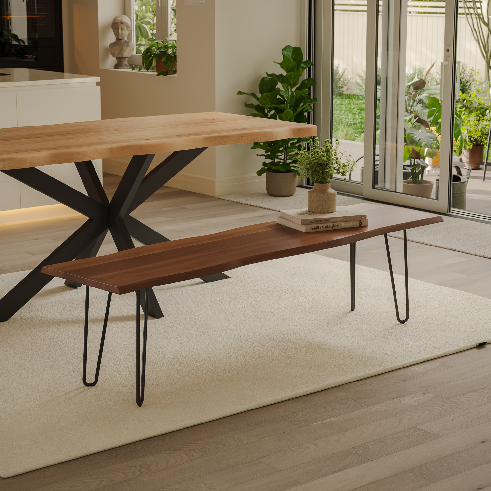 | #Farbe_Akazie nussbaumfarben | #Größe_180 cm | #Gestell_Hairpin-Gestell Schwarz