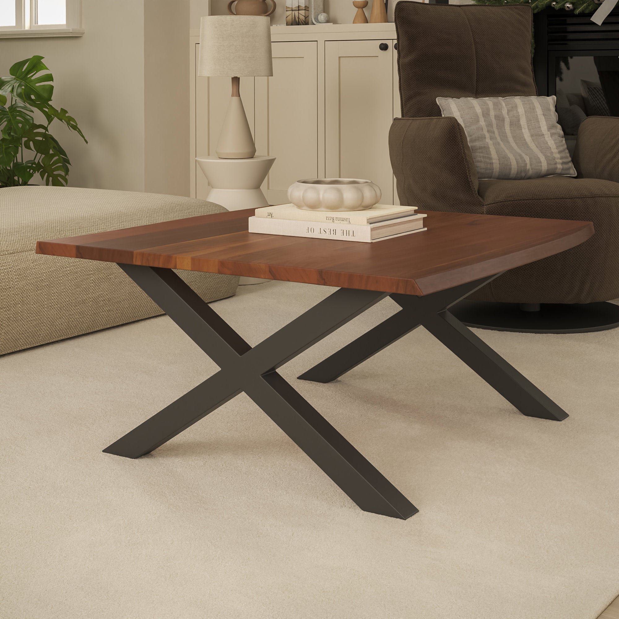 | #Farbe_nussbaumfarben | #Größe_80x80 | #Gestell_X-Gestell Schwarz