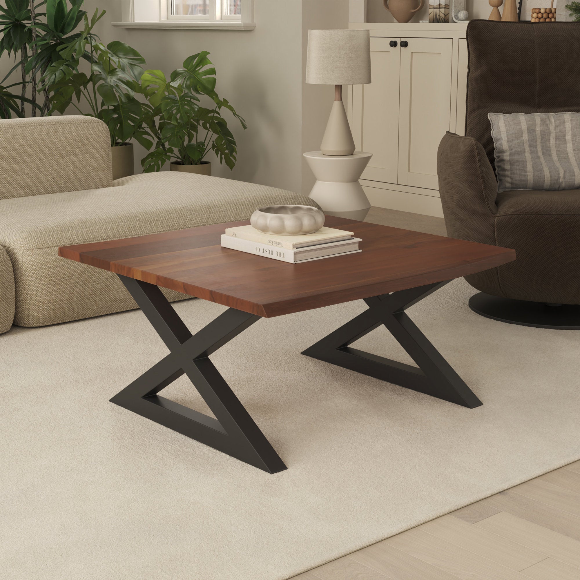 #Farbe_nussbaumfarben #Größe_80x80 #Gestell_Geschlossen X-Gestell Schwarz