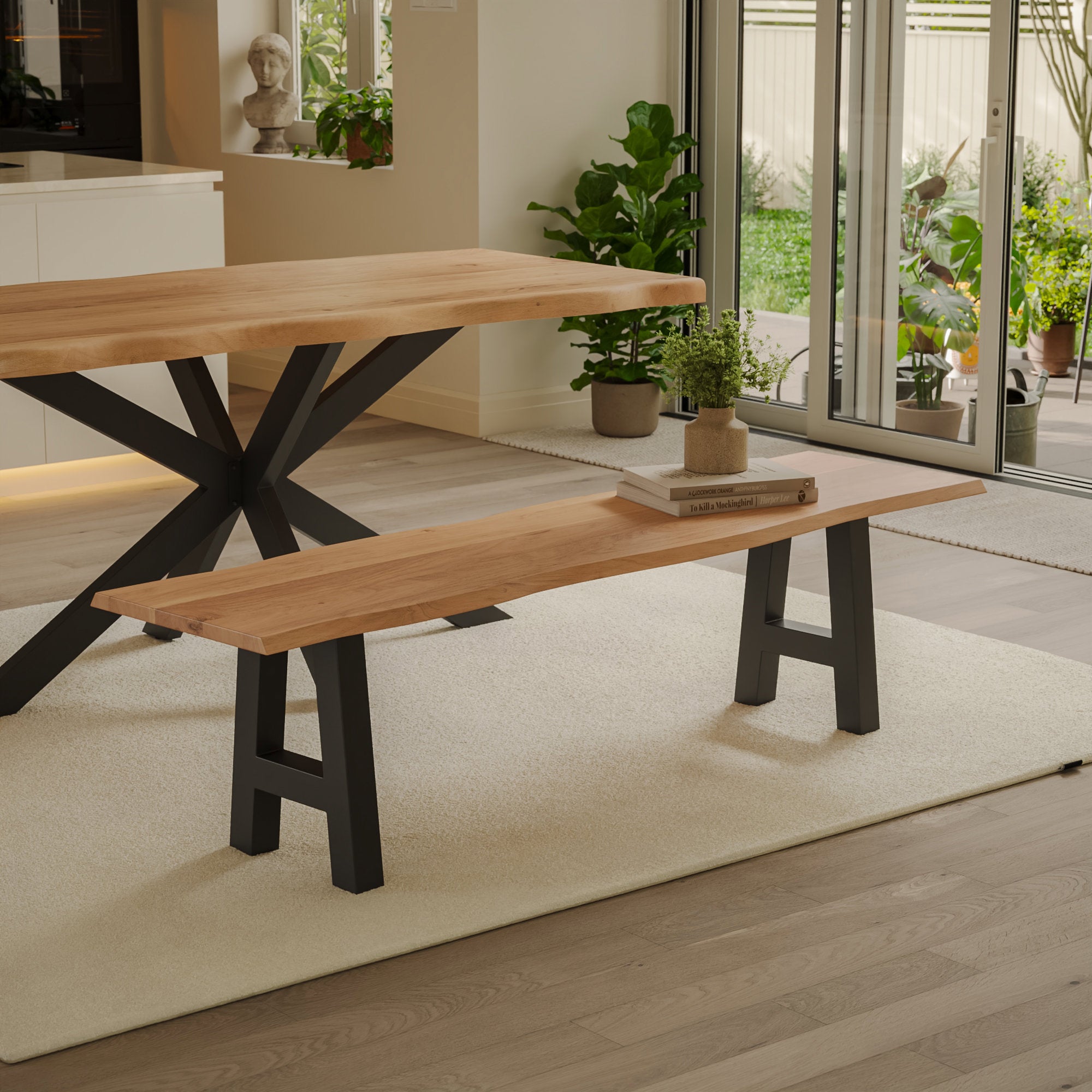 | #Farbe_Akazie naturfarben | #Größe_200 cm | #Gestell_A-Gestell Schwarz