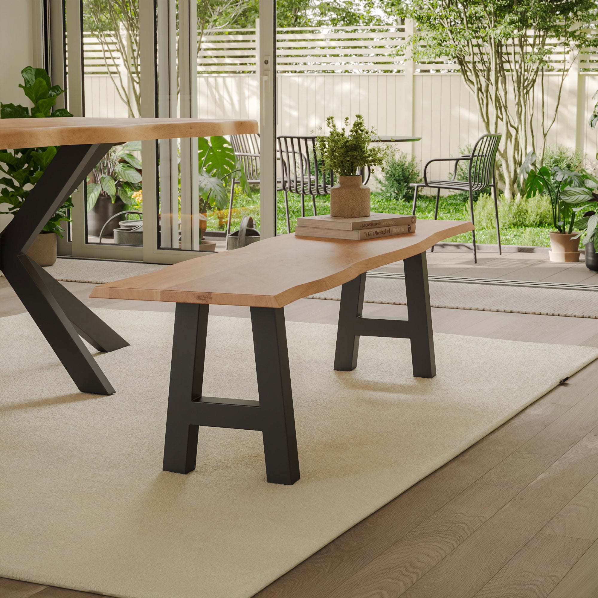 | #Farbe_Akazie naturfarben | #Größe_200 cm | #Gestell_A-Gestell Schwarz