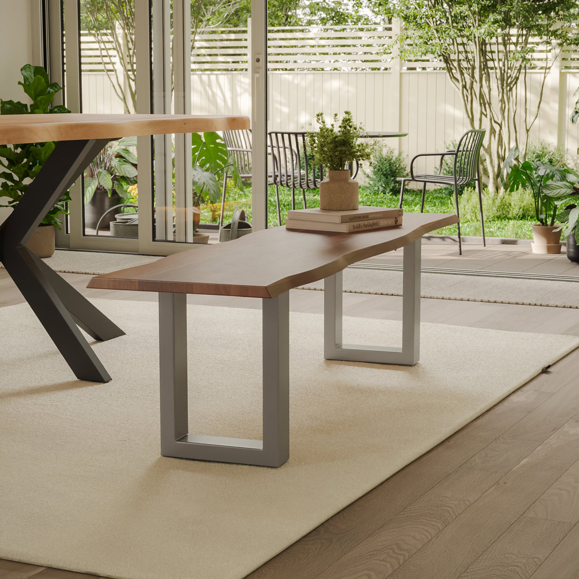 | #Farbe_Akazie nussbaumfarben | #Größe_180 cm | #Gestell_U-Gestell Silber