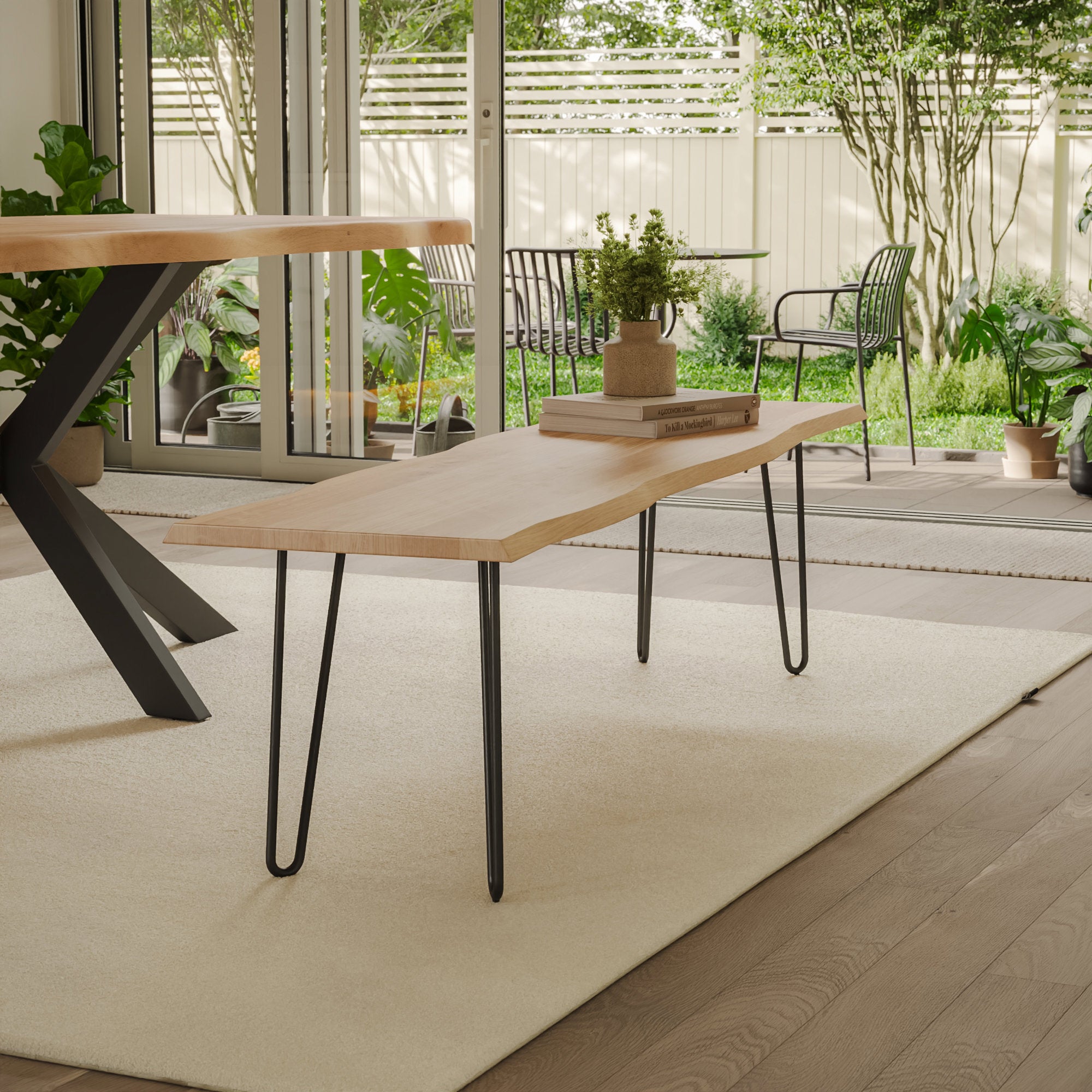 | #Farbe_Eiche naturfarben | #Größe_220 cm | #Gestell_Hairpin-Gestell Schwarz