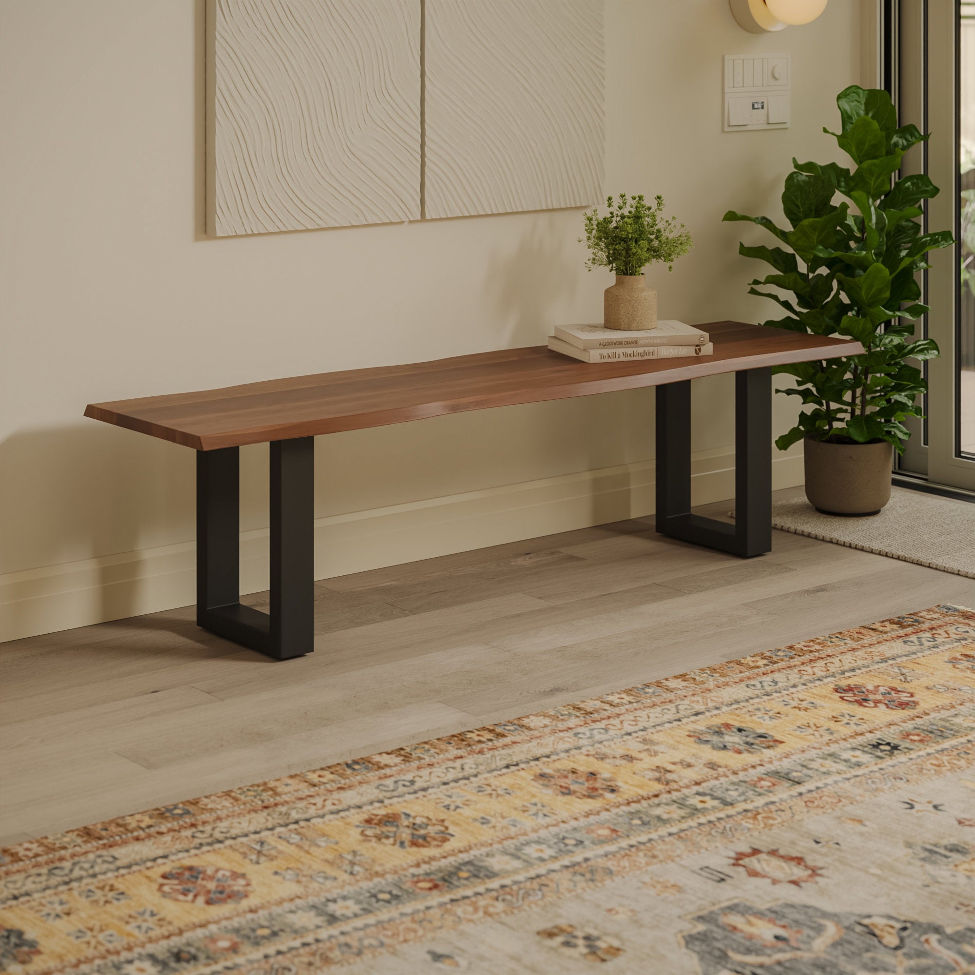 | #Farbe_Akazie nussbaumfarben | #Größe_220 cm | #Gestell_U-Gestell Schwarz