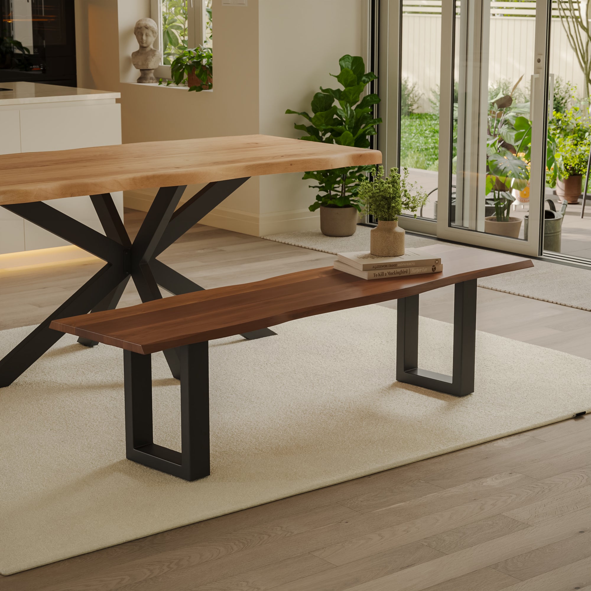 | #Farbe_Akazie nussbaumfarben | #Größe_200 cm | #Gestell_U-Gestell Schwarz