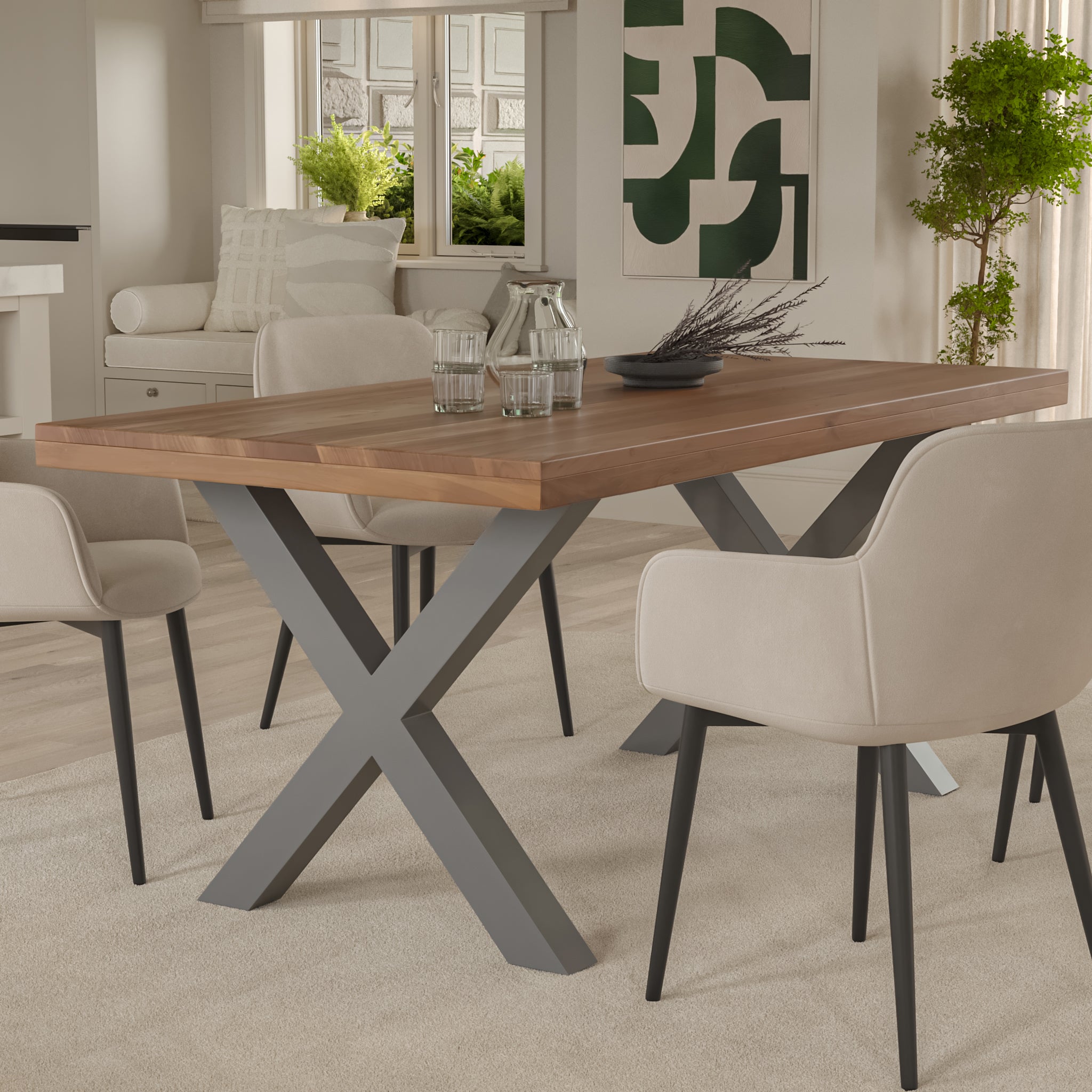 #akazienussbaumfarben #220x100 #x-gestellsilber
