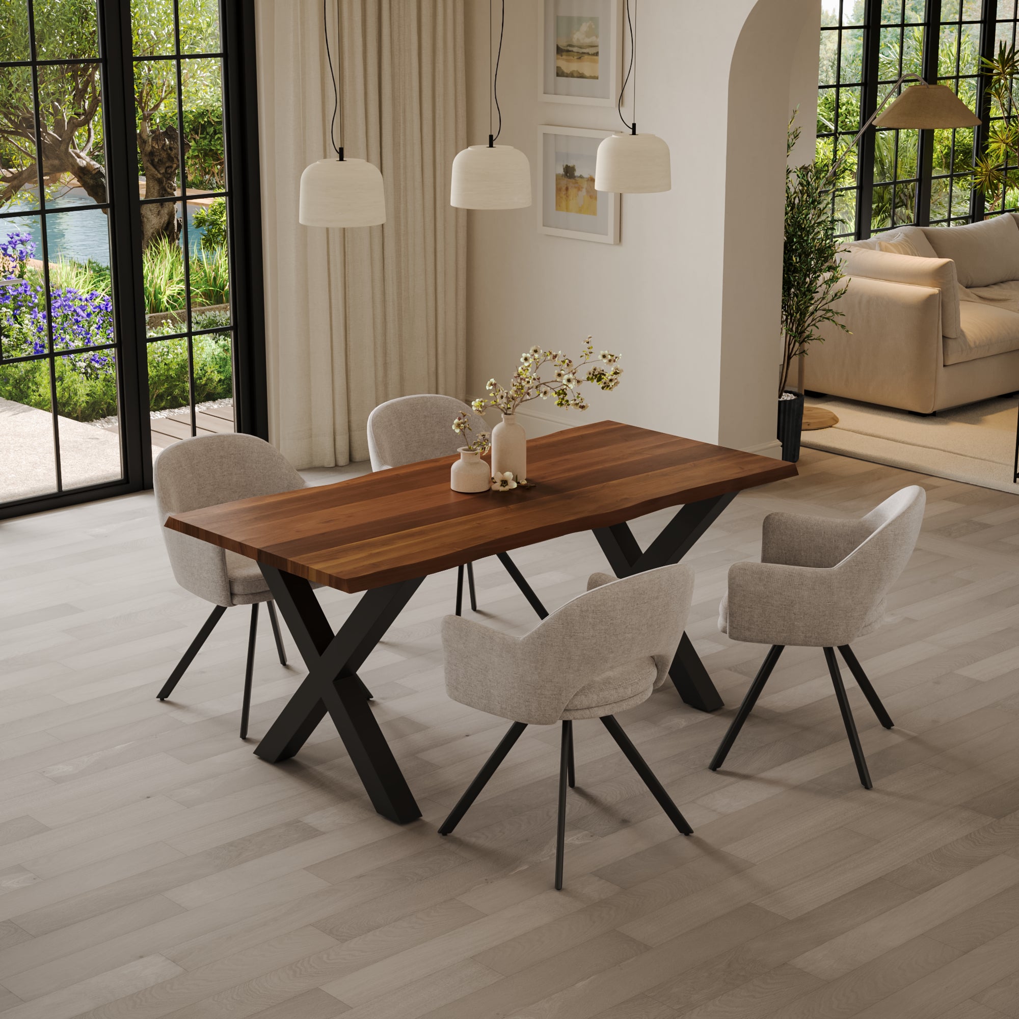 | #Farbe_nussbaumfarben | #Größe_200(300)x100 | #Gestell_X-Gestell Schwarz