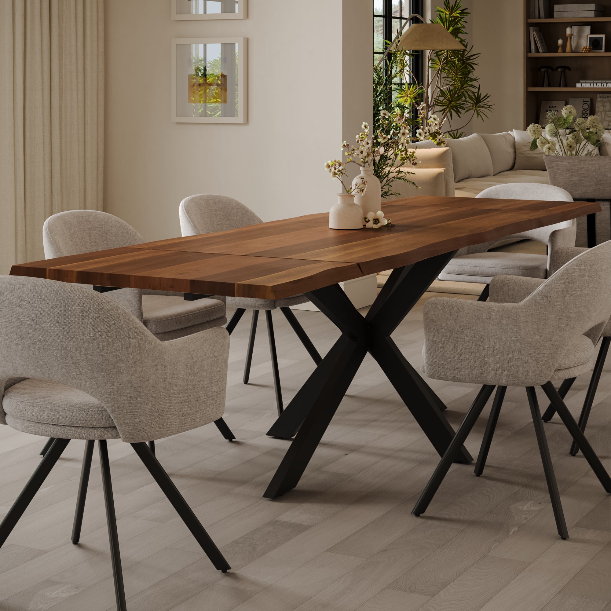 | #Farbe_nussbaumfarben | #Größe_200(300)x100 | #Gestell_Spider-Gestell Schwarz