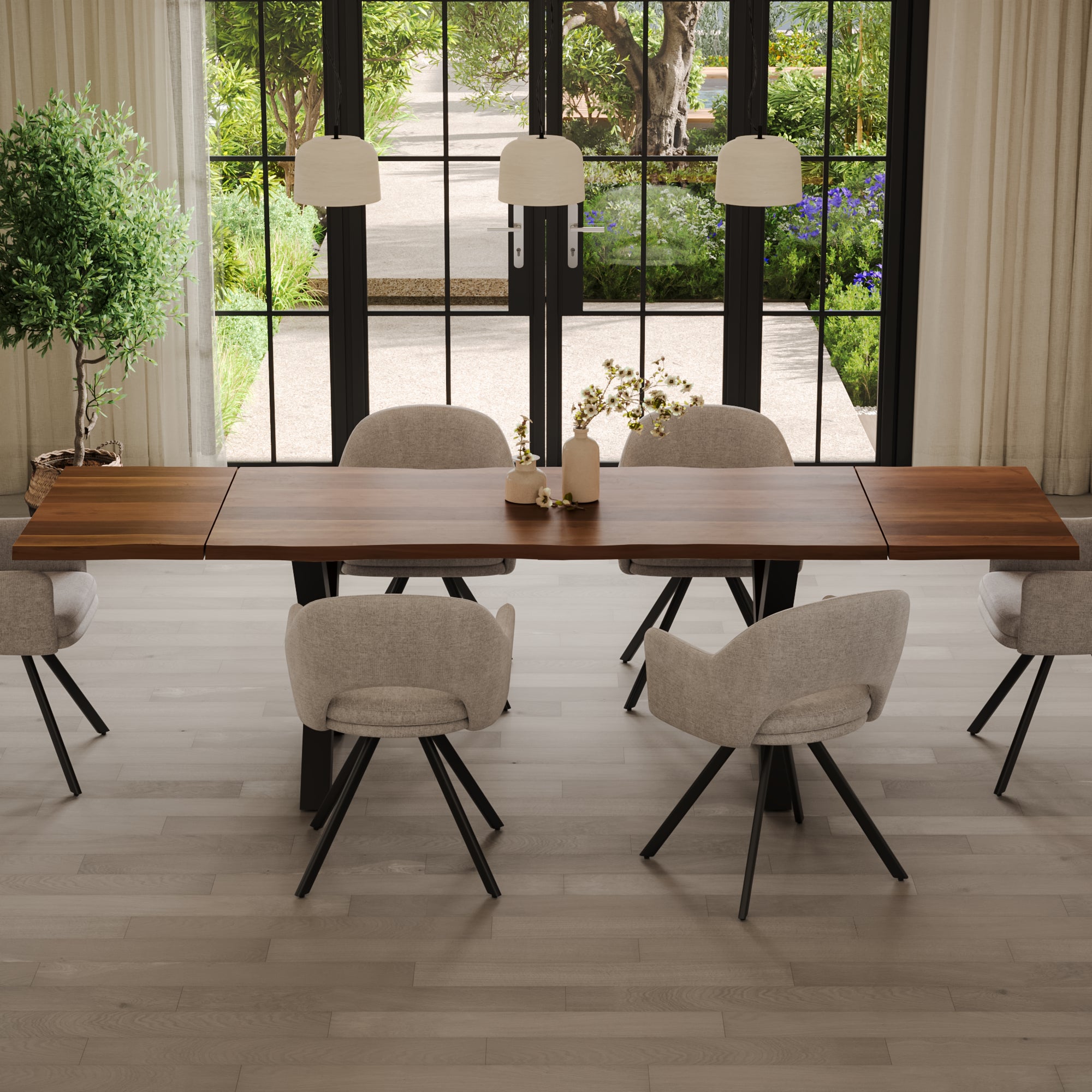 | #Farbe_nussbaumfarben | #Größe_200(300)x100 | #Gestell_X-Gestell Schwarz