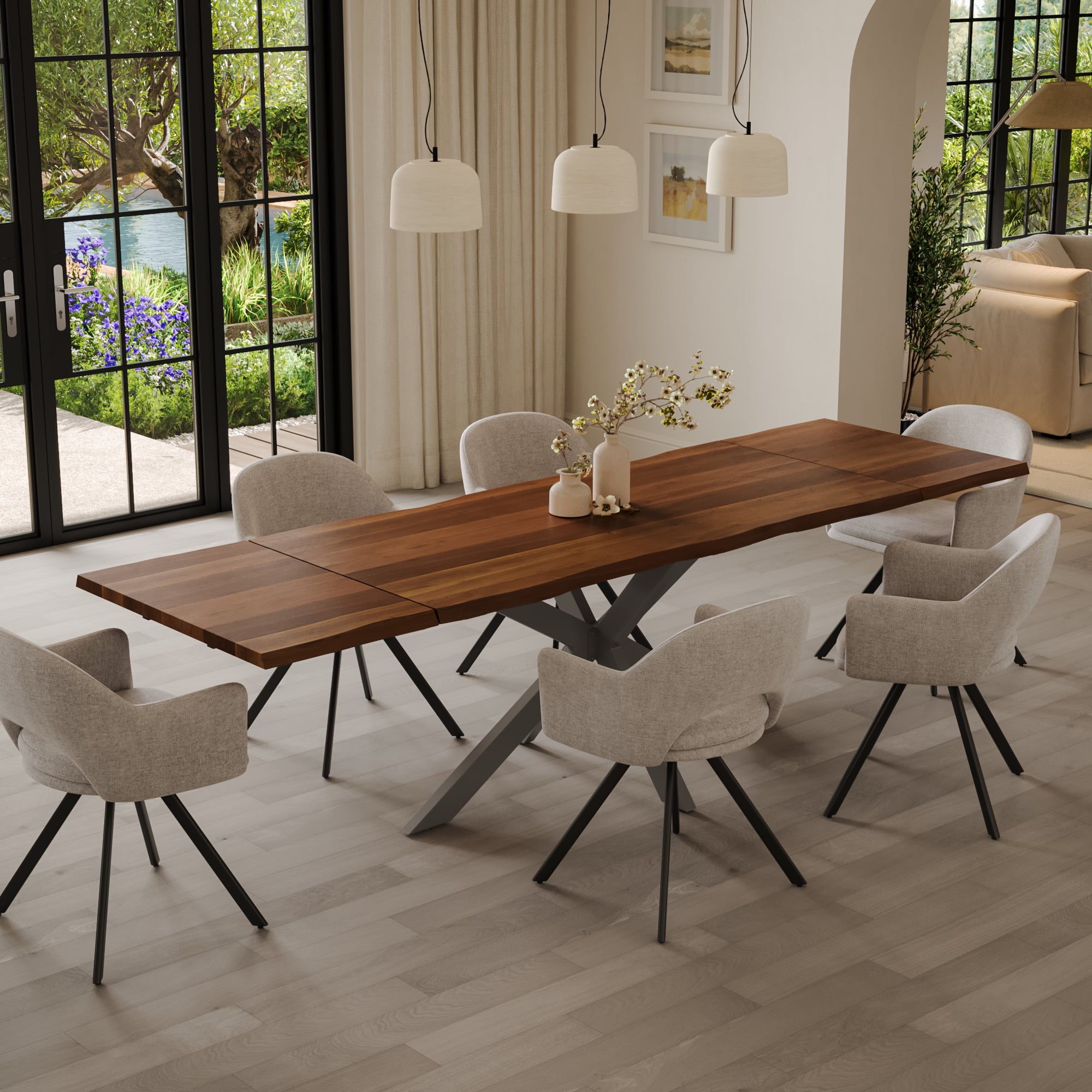 | #Farbe_nussbaumfarben | #Größe_160(260)x90 | #Gestell_Spider-Gestell Silber