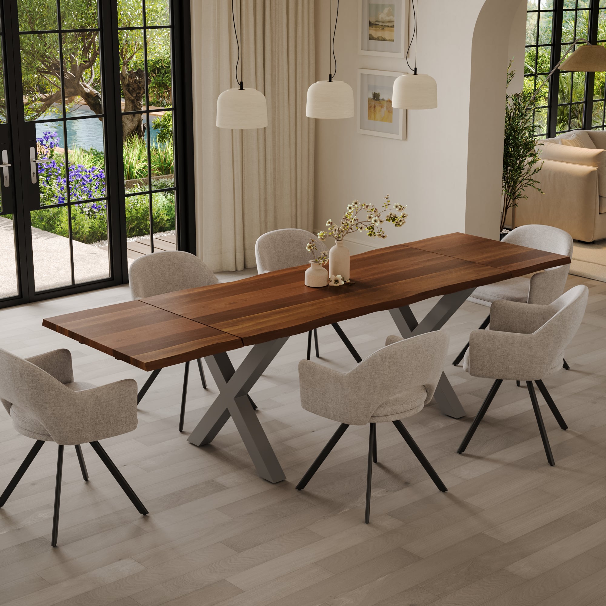 | #Farbe_nussbaumfarben | #Größe_160(260)x90 | #Gestell_X-Gestell Silber