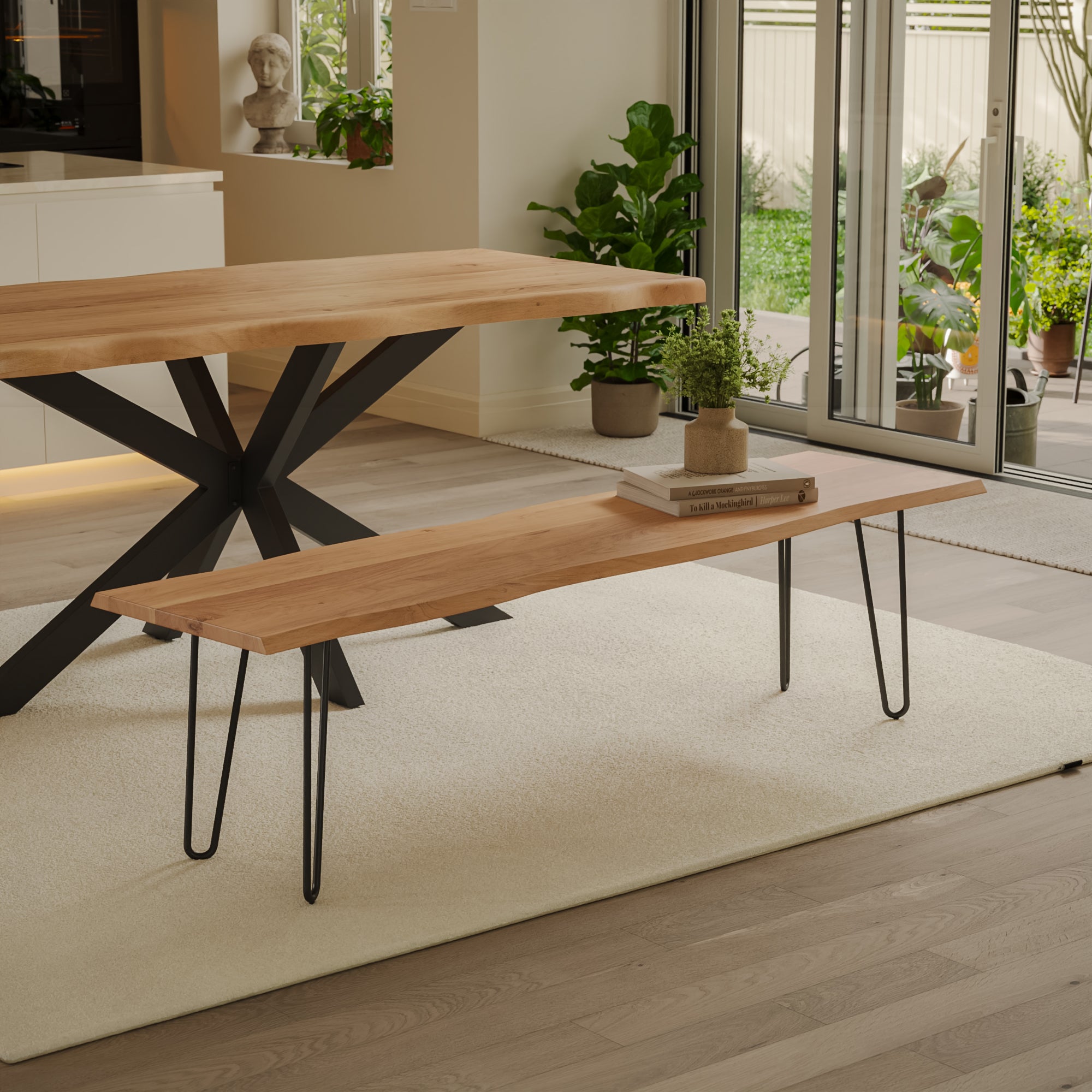 | #Farbe_Akazie naturfarben | #Größe_220 cm | #Gestell_Hairpin-Gestell Schwarz