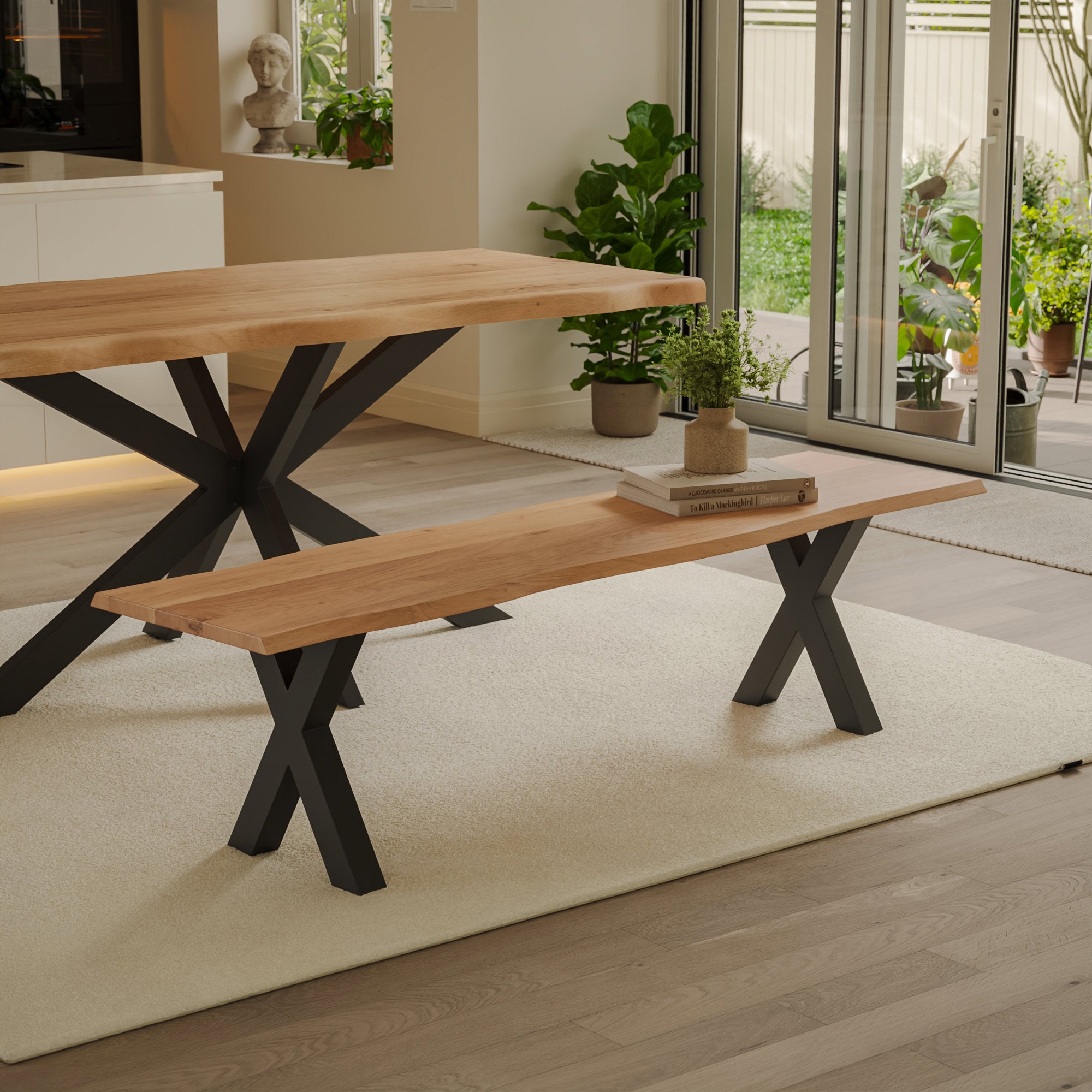 | #Farbe_Akazie naturfarben | #Größe_220 cm | #Gestell_X-Gestell Schwarz