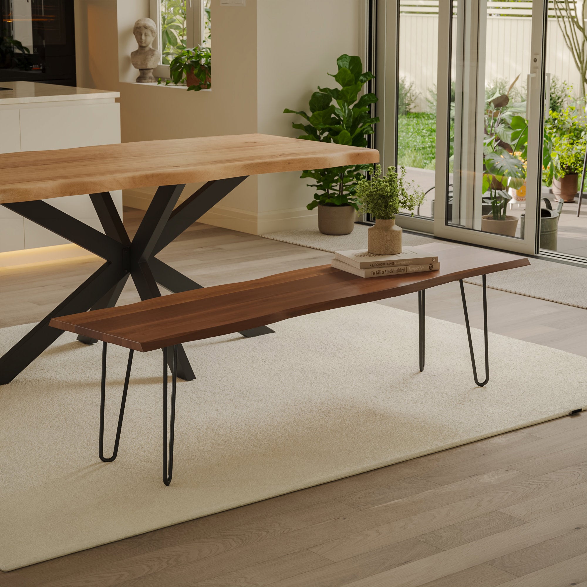 | #Farbe_Akazie nussbaumfarben | #Größe_200 cm | #Gestell_Hairpin-Gestell Schwarz