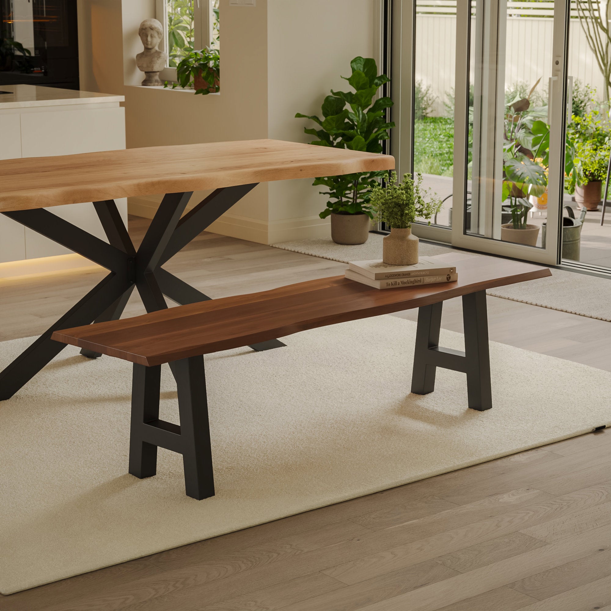 | #Farbe_Akazie nussbaumfarben | #Größe_120 cm | #Gestell_A-Gestell Schwarz