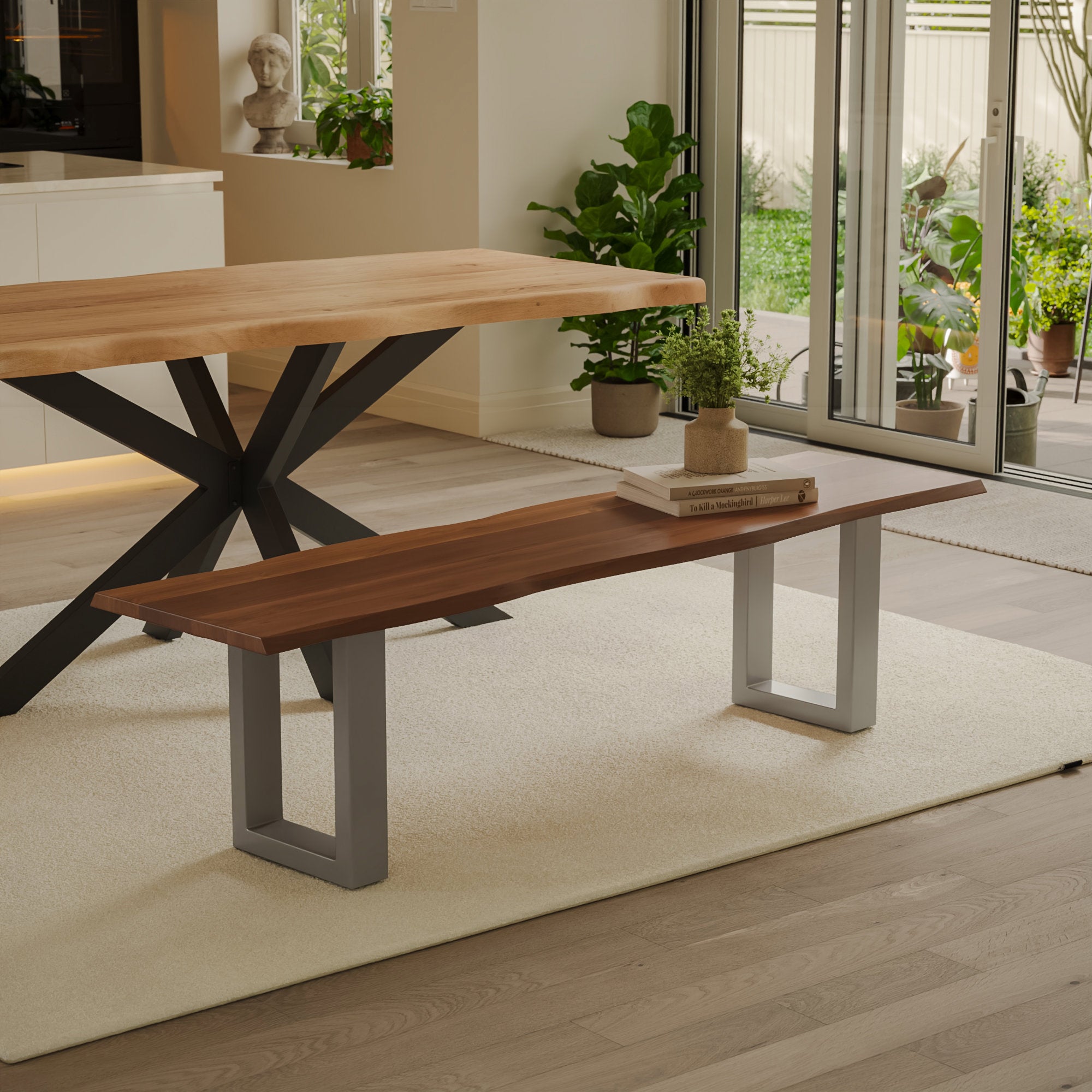 | #Farbe_Akazie nussbaumfarben | #Größe_180 cm | #Gestell_U-Gestell Silber