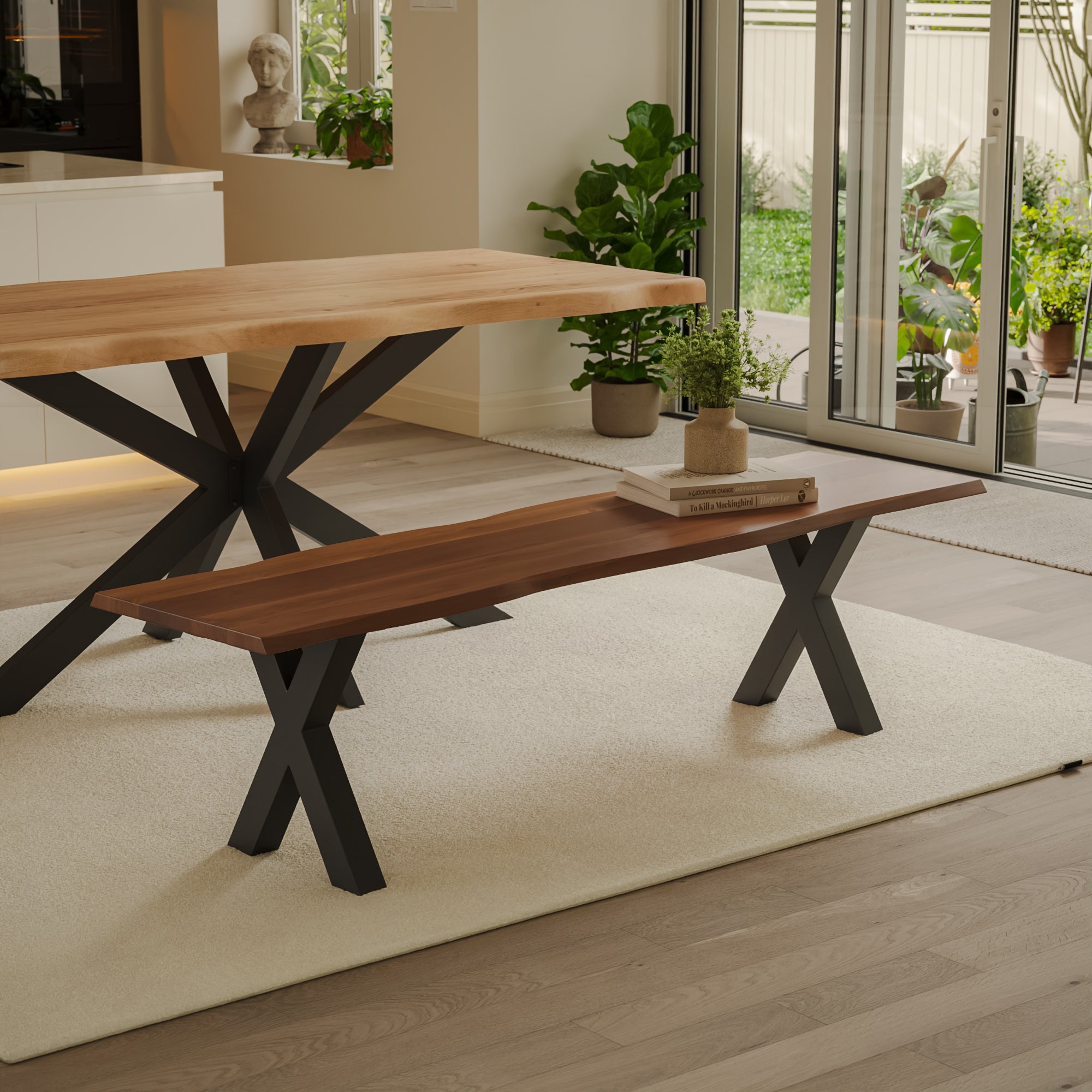 | #Farbe_Akazie nussbaumfarben | #Größe_120 cm | #Gestell_X-Gestell Schwarz